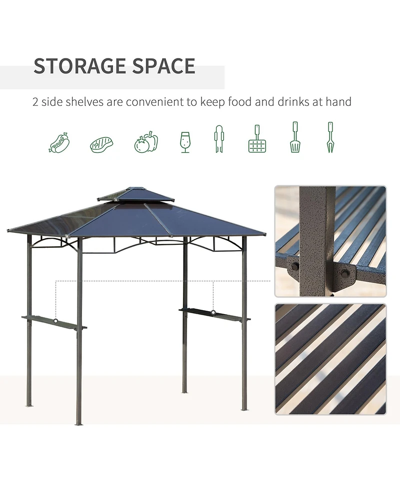 Outsunny 8' x 5' Barbecue Grill Gazebo Tent w/ Side Shelves Pc Roof,