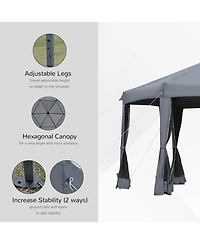 Outsunny 13' x 13' Pop Up Hexagonal Canopy Tent w/ Mesh Sidewalls,
