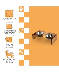 Keaton Modern Acrylic Rectangular Elevated Pet Feeder with 2-Stainless Steel Bowls