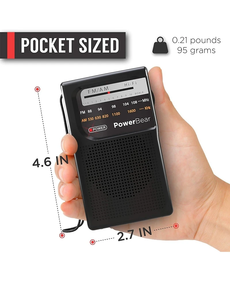 PowerBear Portable Radio: Am/Fm, Long Range, Battery Operated