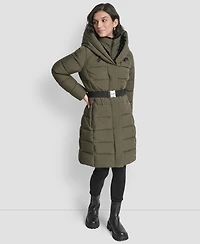 Dkny Women's Belted Asymmetrical Zip Front Puffer Coat