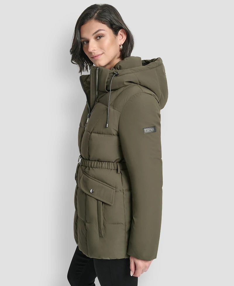 Dkny Women's Belted Hooded Puffer Coat
