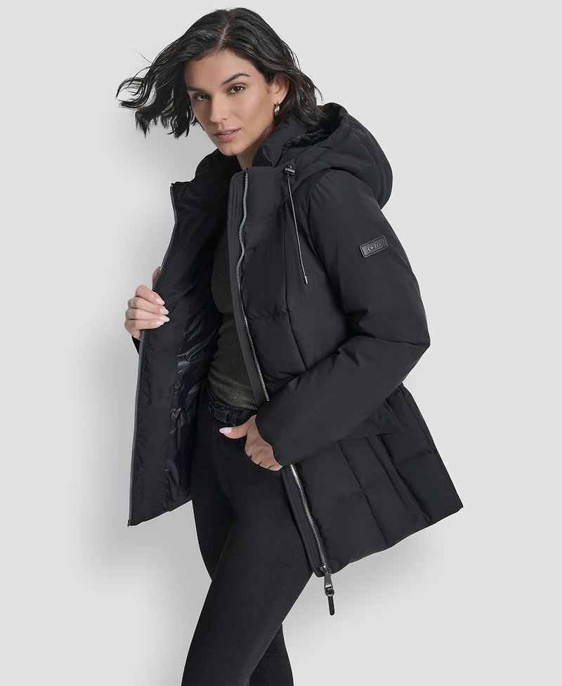Dkny Women's Belted Hooded Puffer Coat