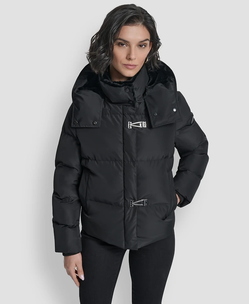 Dkny Women's Shirt Toggle Hooded Puffer Coat