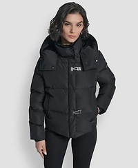 Dkny Women's Shirt Toggle Hooded Puffer Coat