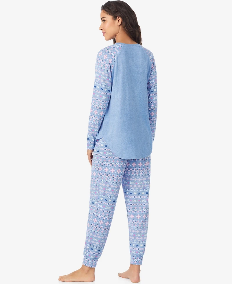 Cuddl Duds Women's Long Sleeve Crewneck Top and Jogger Pajama Set