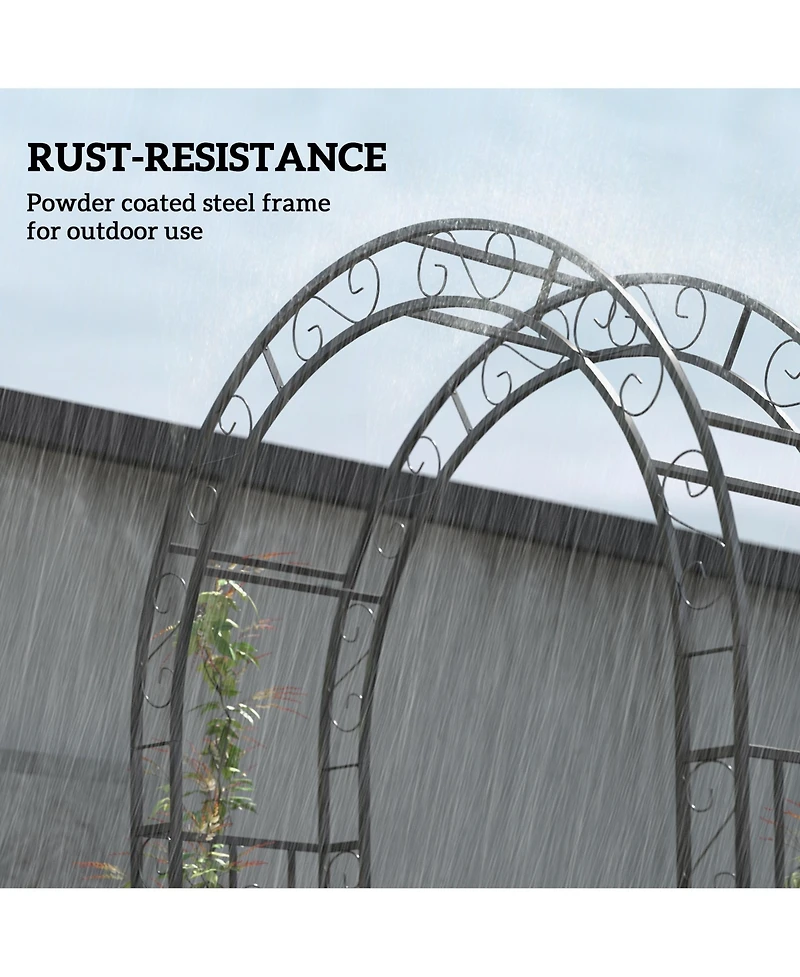 Outsunny 7.4ft Steel Garden Arch with Gate, Garden Arbor Trellis,