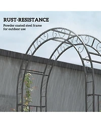 Outsunny 7.4ft Steel Garden Arch with Gate, Garden Arbor Trellis,