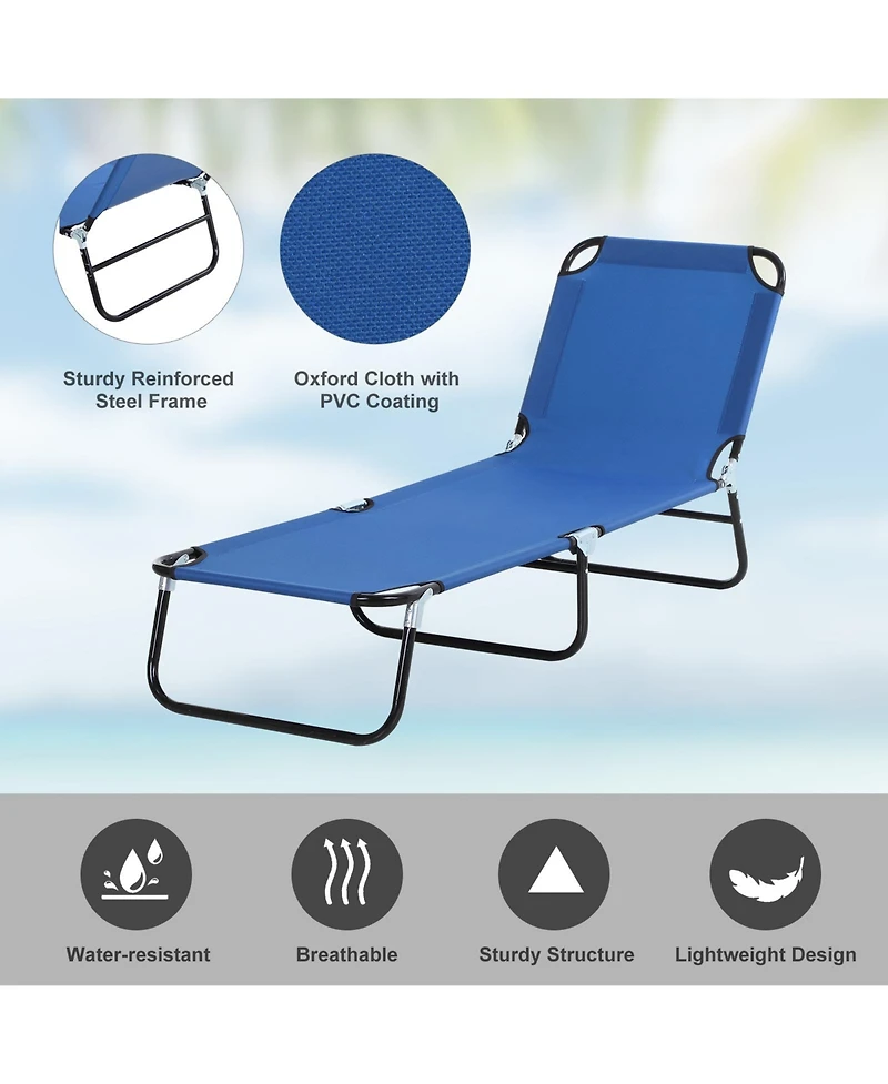 Outsunny Portable Outdoor Sun Lounger, Lightweight Folding Chaise Lounge Chair w/ 5-Position Adjustable Backrest for Beach, Poolside and Patio