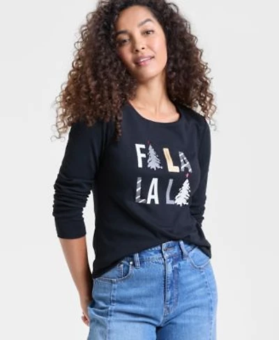 Holiday Lane Womens Fa La La Graphic Top Pxs 4x Macys Exclusive