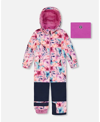 Deux par Little Girls One-Piece Teknik Snowsuit Pink Watercolor Flower Print - Toddler|Child