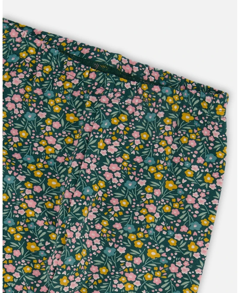 Deux par Girl Leggings Green with Flower Print