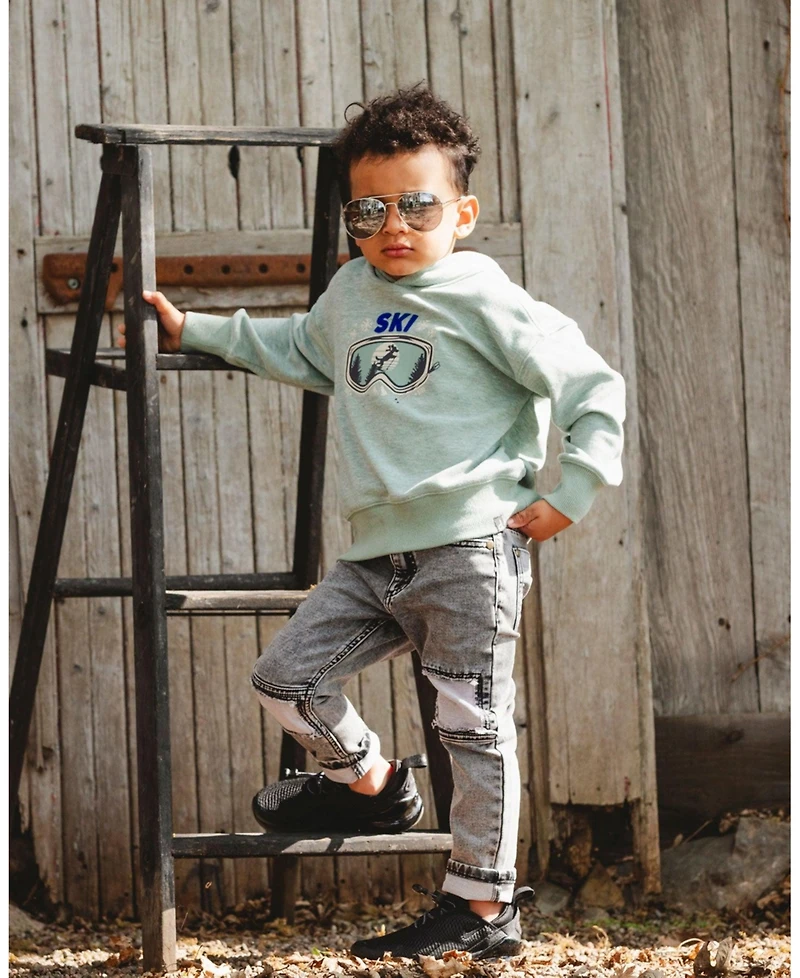 Deux par Baby Boy French Terry Black Denim Pants with Contrasting Patch