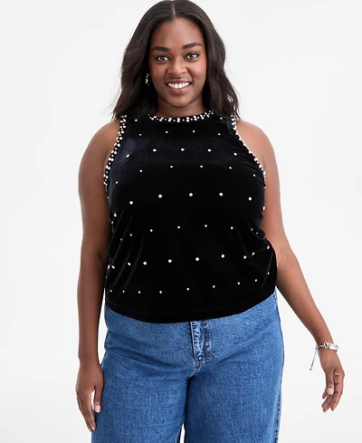 On 34th Trendy Plus Rhinestone-Embellished Velvet Top, Macy's Exclusive