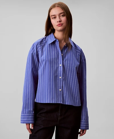 Calvin Klein Jeans Women's Stripe Boxy Cotton Crop Shirt