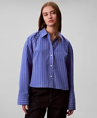 Calvin Klein Jeans Women's Stripe Boxy Cotton Crop Shirt