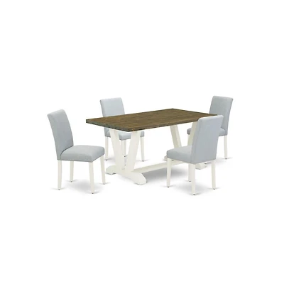 East West Furniture 5-Pc dining room table set Includes 4 Kitchen Chairs with Upholstered Seat and High Back and a Rectangular Dining Table