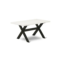 East West Furniture 5-Pc Dining Table Set- 4 Parson Dining Chairs with Black Linen Fabric Seat and Stylish Chair Back