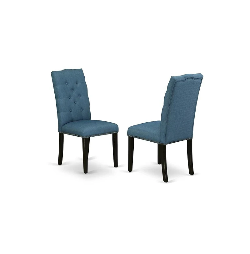 East West Furniture 5-Piece Awesome Dining Table Set an Excellent Distressed Jacobean Dining Table Top and 4 Beautiful Linen Fabric Kitchen Chairs wit
