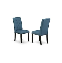 East West Furniture 5-Piece Awesome Dining Table Set an Excellent Distressed Jacobean Dining Table Top and 4 Beautiful Linen Fabric Kitchen Chairs wit