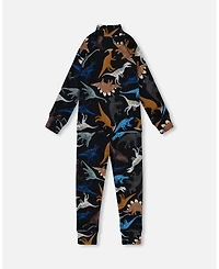 Deux par Toddler Boys Two-Piece Thermal Underwear Set Black Dinosaur Print - Toddler|Child
