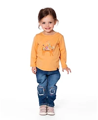 Deux par Girl Cotton T-Shirt Golden Yellow with Cat - Toddler|Child