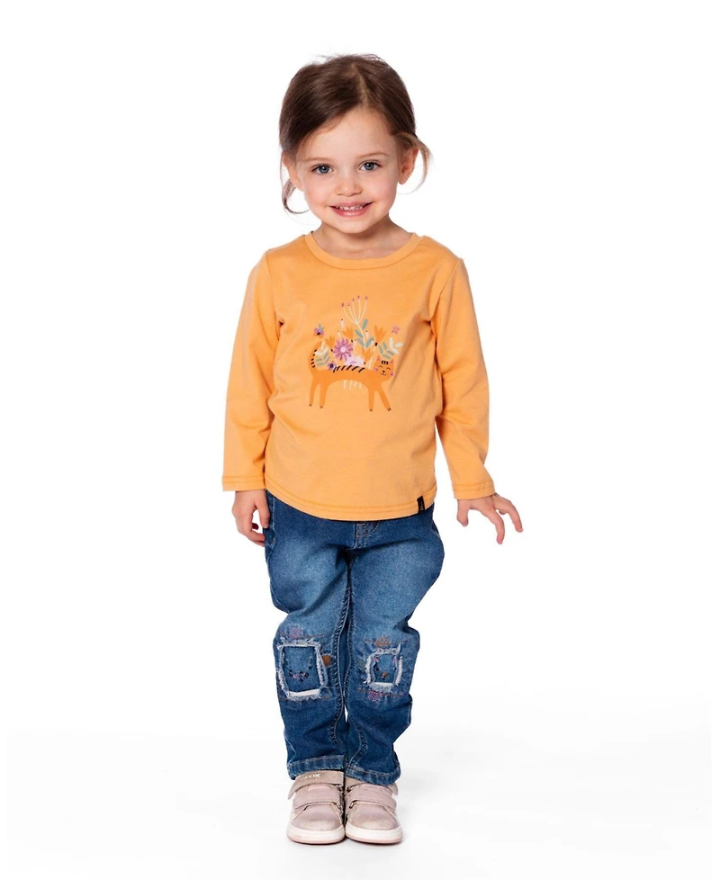 Deux par Big Girls Cotton T-Shirt Golden Yellow with Cat
