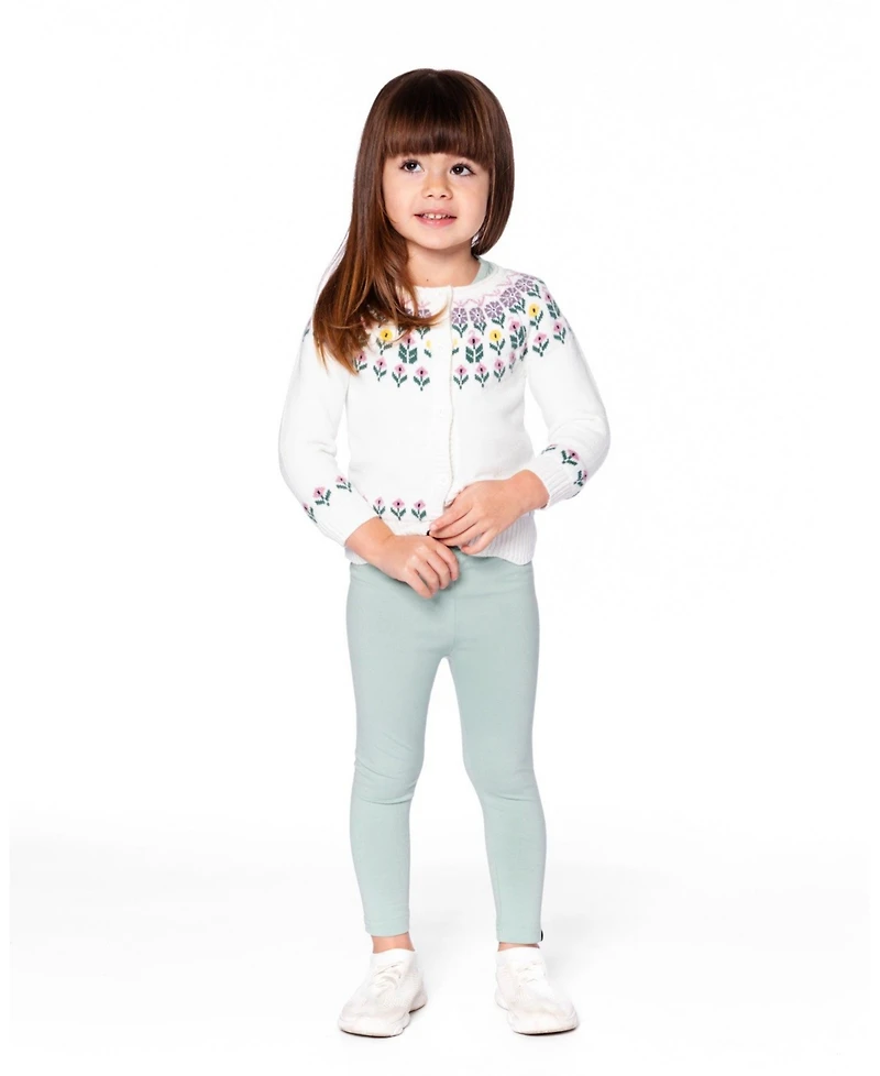 Deux par Girl Jacquard Knit Cardigan Off-White with Floral Pattern - Toddler|Child