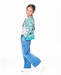 Deux par Girl Button Front Knitted Cardigan Turquoise Blue