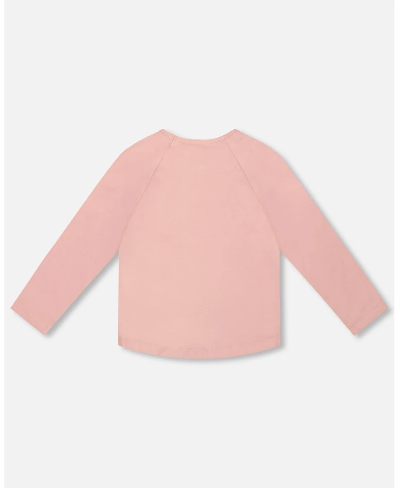 Deux par Big Girls Cotton T-Shirt Dusty Pink with Llama