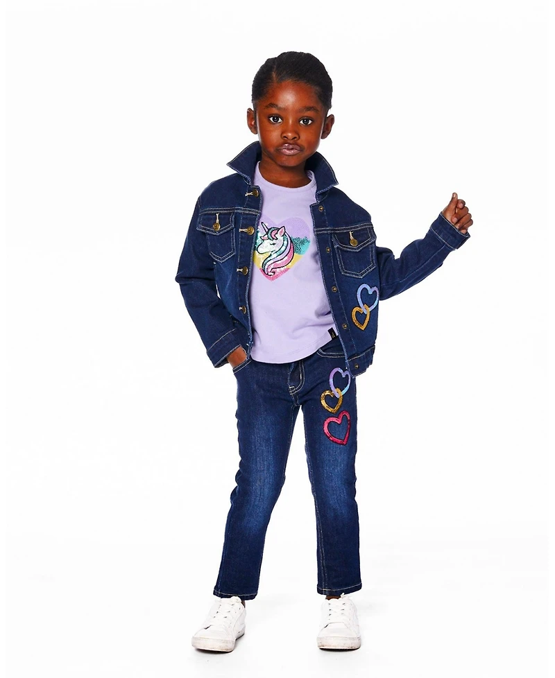 Deux par Girl Cotton Long Sleeve T-Shirt Lavender with Sequin Unicorn - Toddler|Child