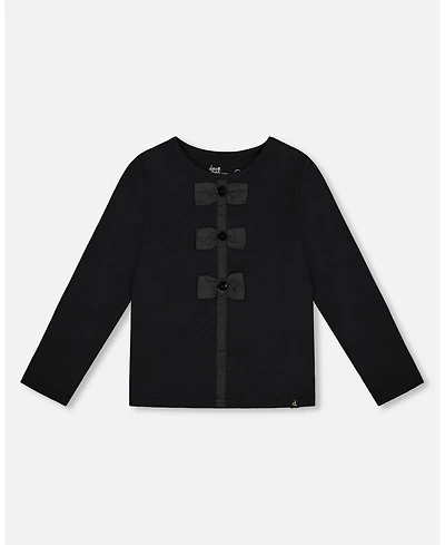 Deux par Girl Long Sleeve Cotton Jersey Bow Tee Black