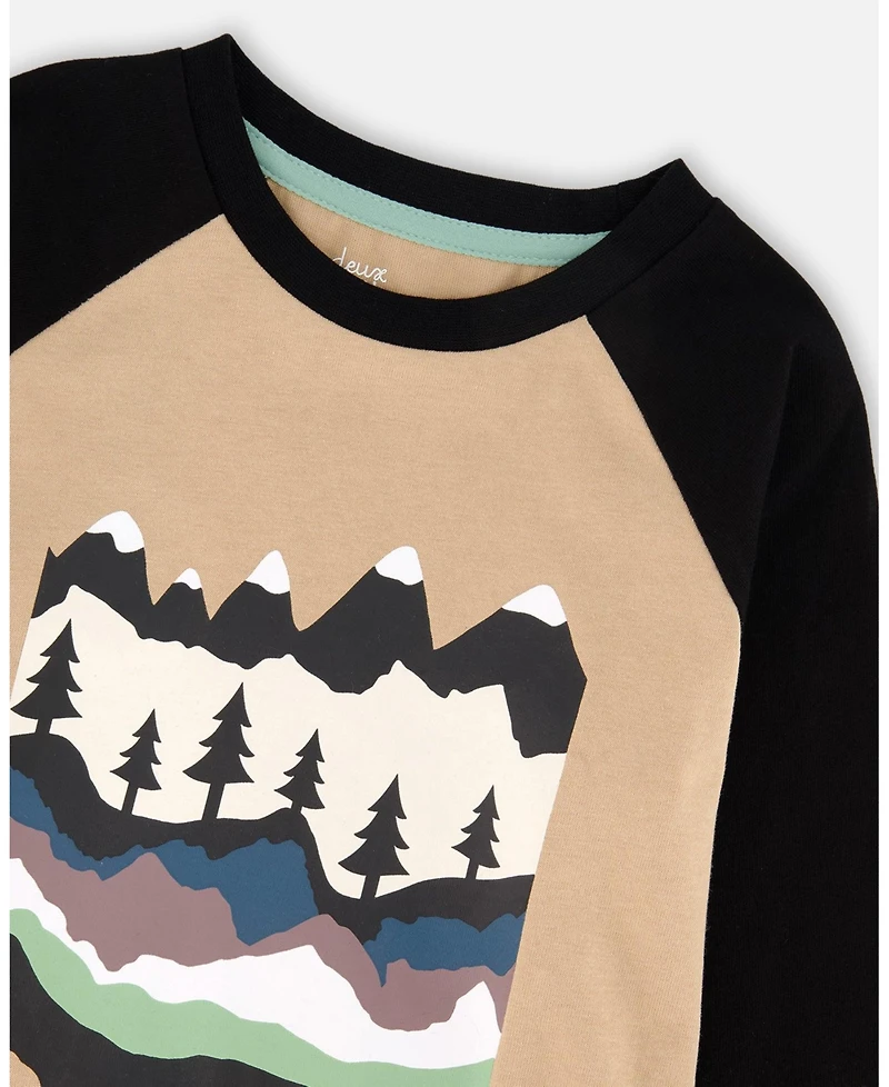 Deux par Little Boys Long Raglan Sleeve Jersey Tee Beige - Toddler|Child