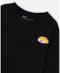 Deux par Big Boys Long Sleeve Jersey Tee Shirt Black with Print Back & Front