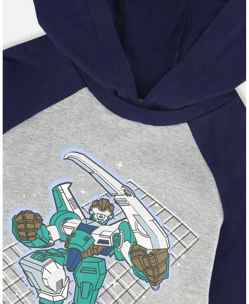 Deux par Big Boys Cotton Jersey Hooded Raglan Sleeve Tee Navy Blue
