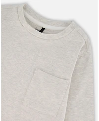 Deux par Toddler Boys Cotton Jersey Pocket T-Shirt Heather Beige Gray - Toddler|Child
