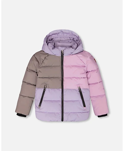 Deux par Girl Colorblocked Puffy Winter Coat Purple Gray