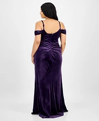 B Darlin Off the Shoulder Velvet Gown