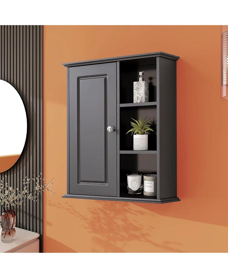 Vanirror Over The Bathroom Cabinet - Wall Mounted Medicine Cabinet with Shelves, Wooden Storage for Bathroom, Kitchen & Laundry Room (Black)