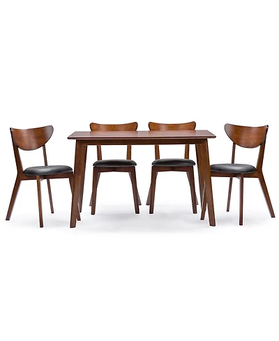 Baxton Studio Sumner Mid-Century Style "Walnut" Brown 5-Piece Dining Set