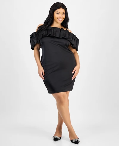 City Studios Trendy Plus Bubble-Trim Scuba Bodycon Dress