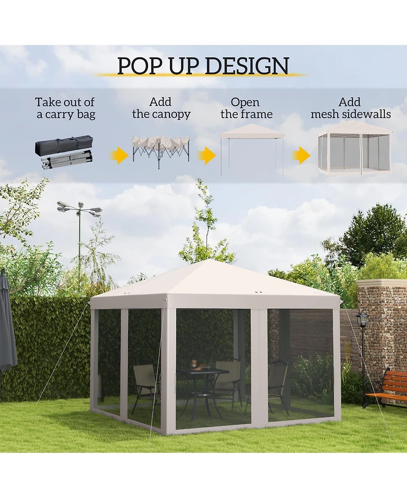 Outsunny 10' x 10' Pop Up Canopy with 4 Removable Sidewalls