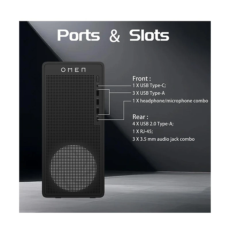 Hp Omen 16L Gaming Tower Desktop Intel Core i7 14700F 8GB Ram Nvidia GeForce Rtx 5060 Ti 512GB Ssd Storage Windows 11 Home - Black