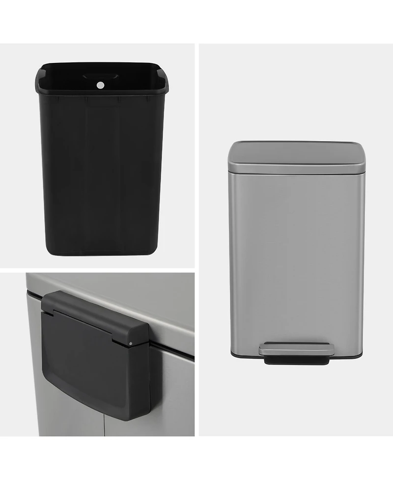Mega Casa 13 Gal./50 Liter Rectangular Stainless-Steel-Made Matt White Step-on Trash Can for Kitchen
