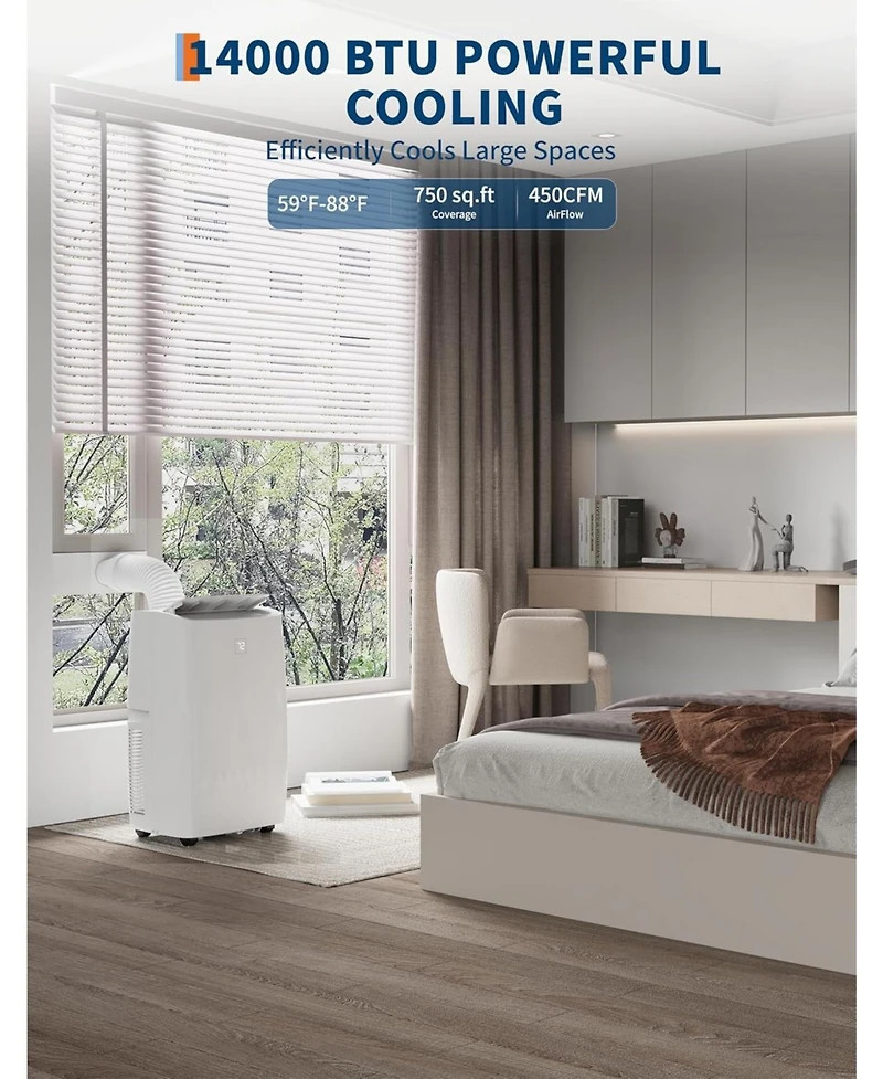 gaomon 14,000 Btu Portable Air Conditioner - 3-in-1 Cooling, Fan & Dehumidifier, Remote Control, 24H Timer, For Room & Office, Cools 750 Sq. Ft