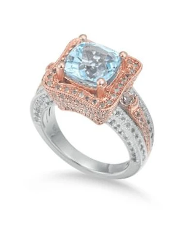 Suzy Levian New York Suzy Levian Two Tone Sterling Silver Cushion Cut Center Topaz Cocktail Paris Ring