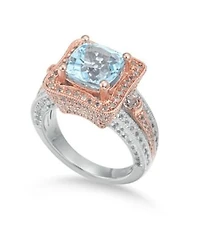 Suzy Levian New York Suzy Levian Two Tone Sterling Silver Cushion Cut Center Topaz Cocktail Paris Ring