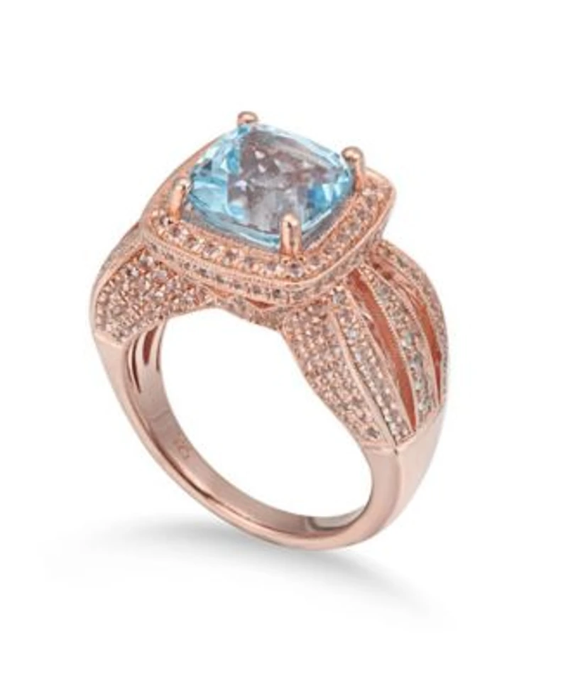 Suzy Levian Sterling Silver Cushion Cut Center Topaz Cocktail Ring