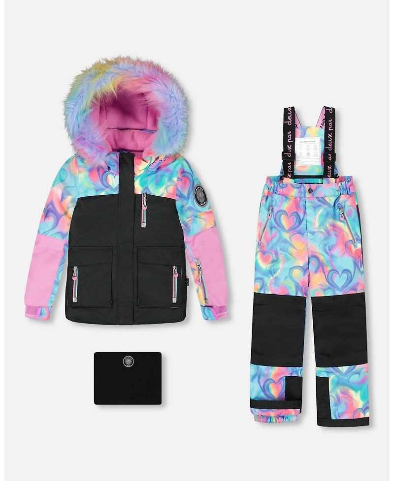 Deux par Girl Two-Piece Play Snowsuit Rainbow Heart Print - Toddler|Child