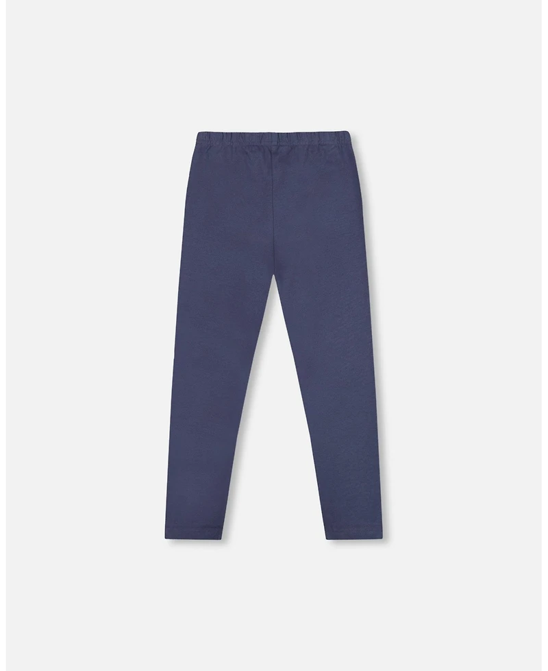 Deux par Girl Cotton Leggings Navy Blue with Hearts - Child
